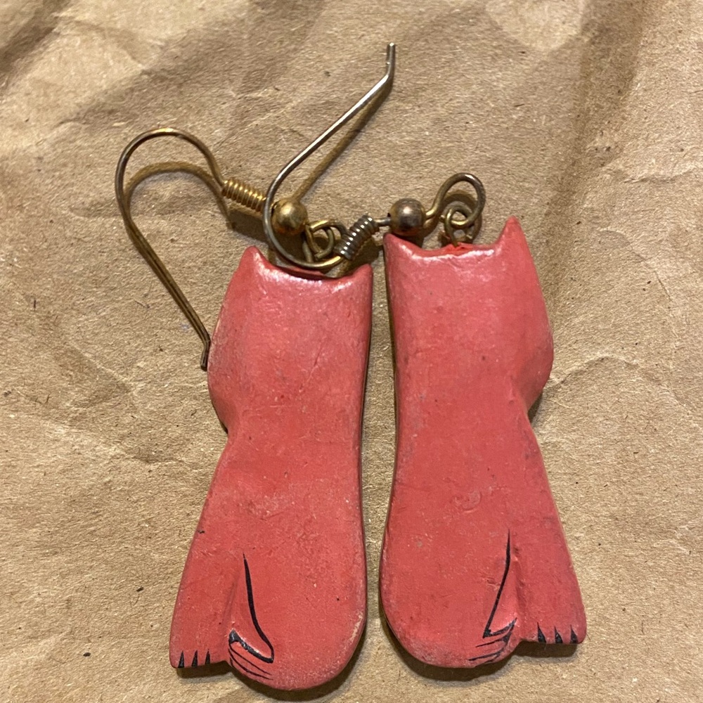 Vtg Laurel Burch Hand Carved Wooden Cat Earrings - Picture 5 of 6